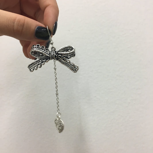 Lovely Bowknot with Heart Silver Earrings -- Sweet Princess!!