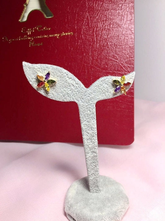 Rainbow Red Pink Green Purple Orange Pentagram Rosegold Cubic Zirconic Zirconia Zircon Stud Earrings--Summer Flower!!