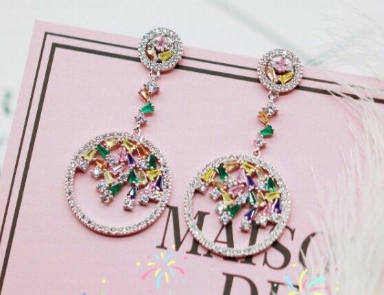 Super Dazzle Yellow Purple Orange Stars Cubic Zirconic Zircon Gemstone Earrings -- La Luna!!