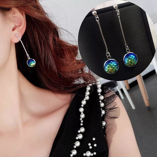 Green Mermaid's Mirror Cute Dangle Drop Earrings - Queen of the Sea!