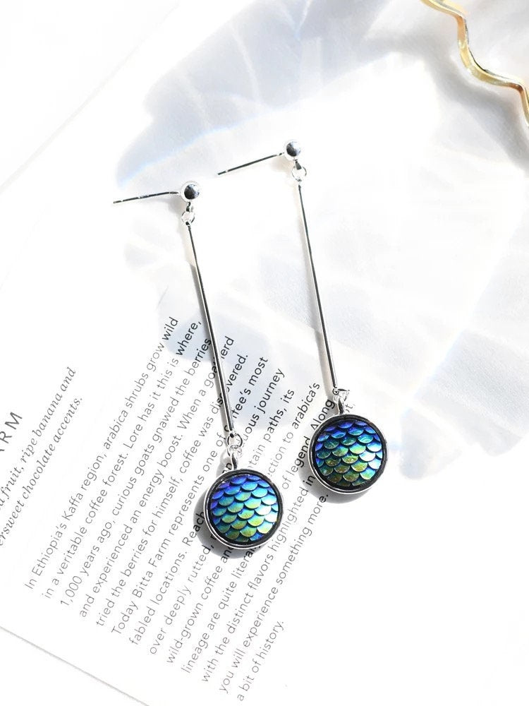 Green Mermaid's Mirror Cute Dangle Drop Earrings - Queen of the Sea!