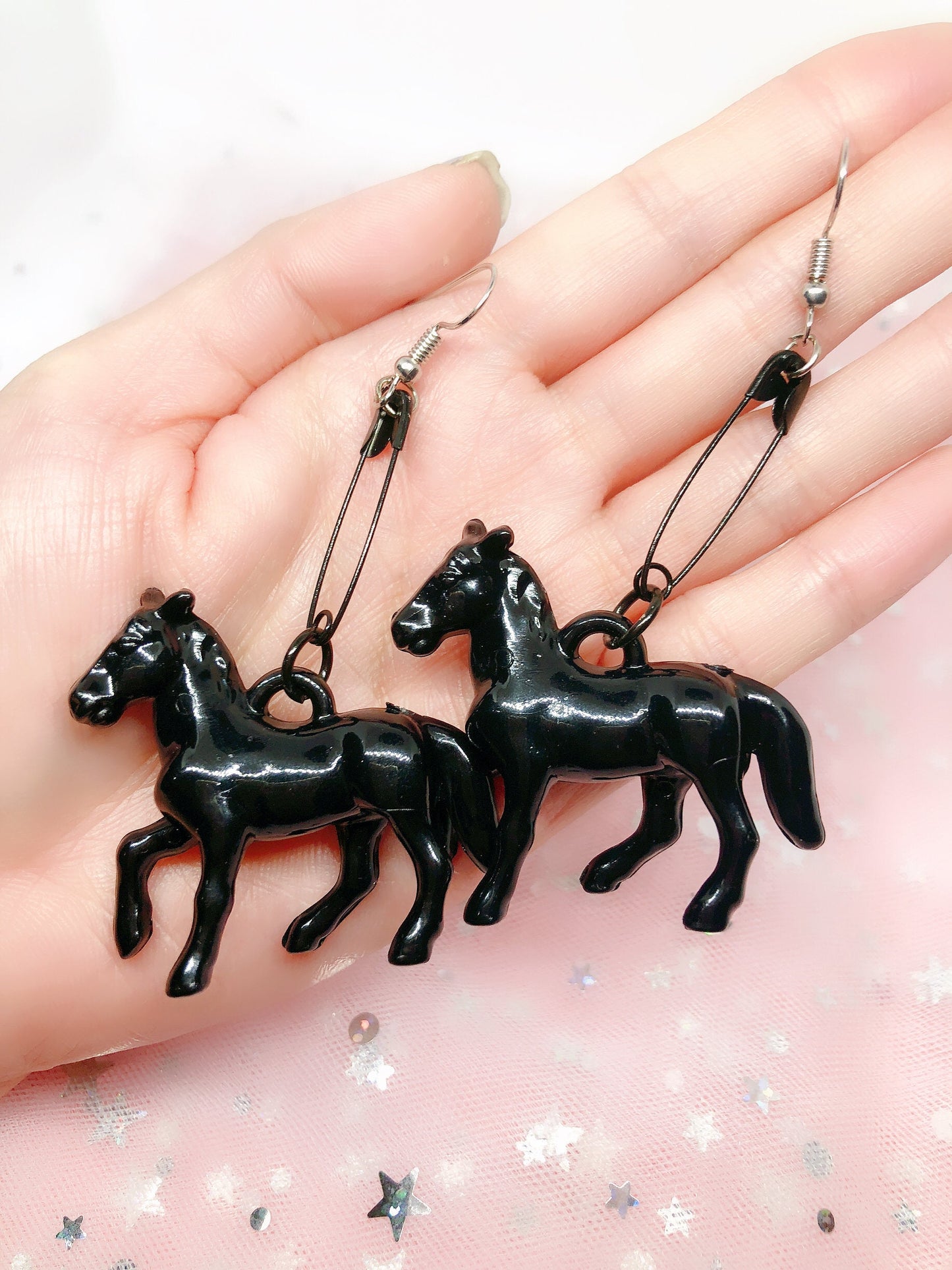 Sale!!! Charming Horse Earrings Red Navy Black White with Cute Pin Very Light Acrylic Customised Earrings -- Prince Charming!!