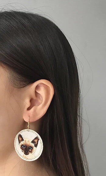 Cute Customized Embroidered Dog and Cat Schnauzer Teddy Kitty Embroidered Earrings - I will always be there!!