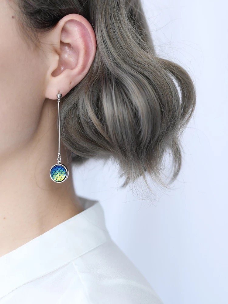Green Mermaid's Mirror Cute Dangle Drop Earrings - Queen of the Sea!