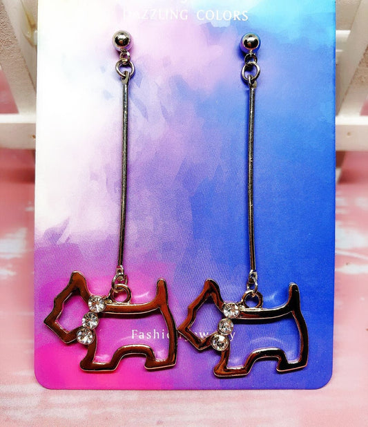 Cute Little Dog with Dazzling Gemstone Silver Earrings -- I will follow you!!!