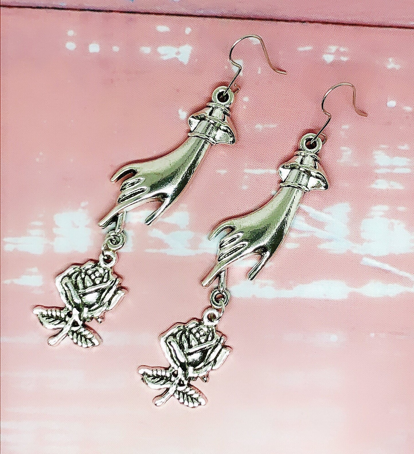 Fairy's Hand and Rose Sacred Earrings -- Take me home