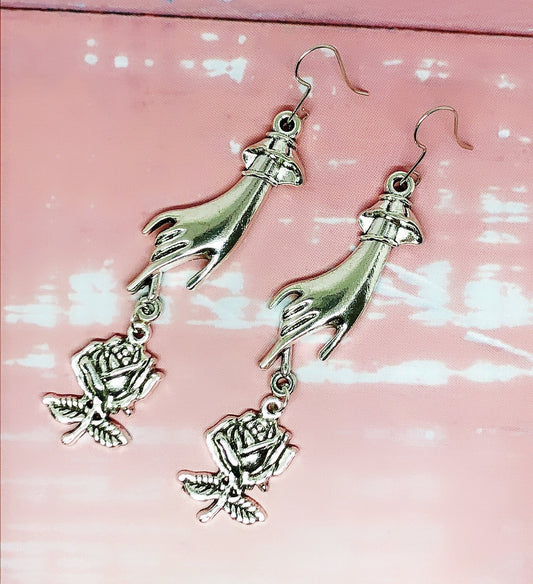 Fairy's Hand and Rose Sacred Earrings -- Take me home