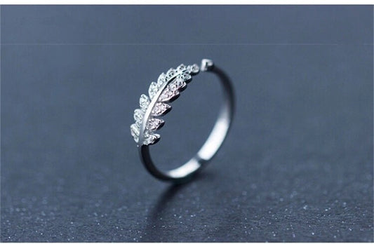 Gorgeous Leaves Cubic Zircon Adjustable Silver Ring