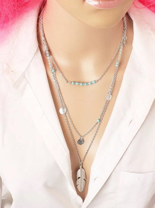 Three layers Gold and Silver Leaves Necklace -- Queen of the Jungle!!