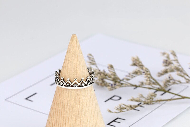 Vintage Queen Crown Adjustable Silver Ring