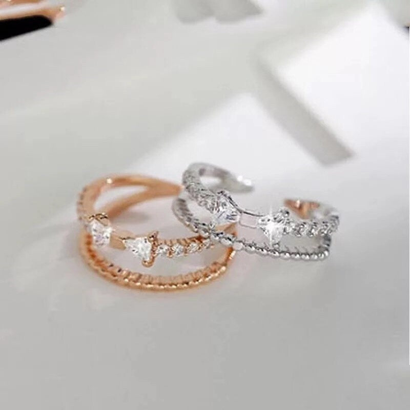 Gorgeous Bowknot Double Layers Cubic Zircon Adjustable Rosegold and Silver Ring
