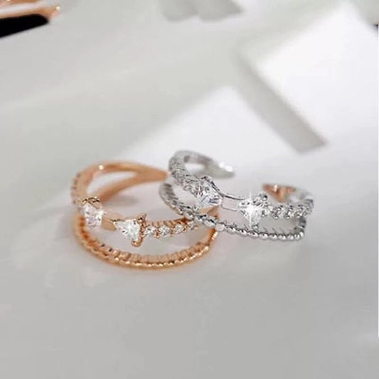 Gorgeous Bowknot Double Layers Cubic Zircon Adjustable Rosegold and Silver Ring