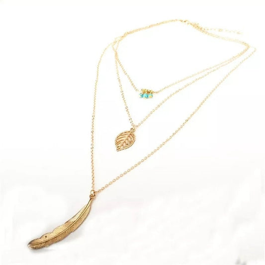 Vintage Three layers Gold and Silver Leaves Tassel Necklace -- Hot Girl in the Jungle!!