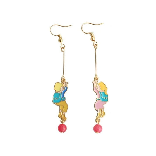 Climbing Bag Boy and Girl Kids Blue Yellow Pink Earrings -- I only hangout with you!!