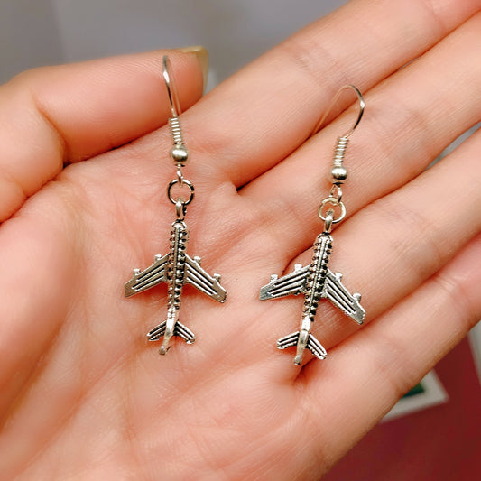 Sale!! Cute Airplane Silver Earrings -- Travel and fun!!