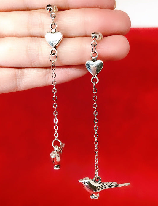 Flying Love Birds Silver Earrings -- Fly Wing to Wing!!
