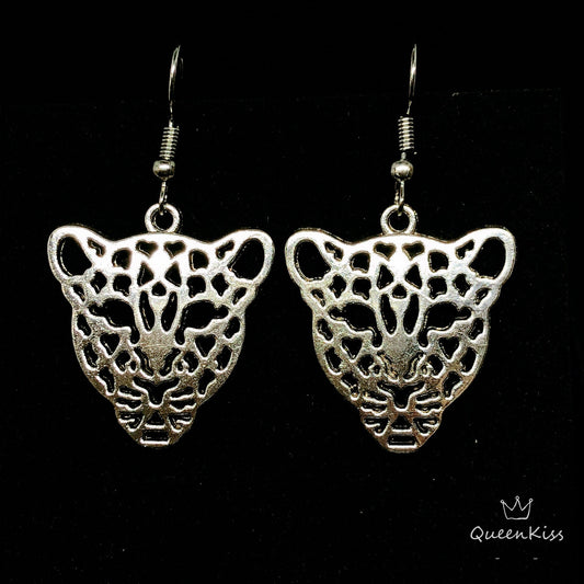 Jaguar Panther Leopard Silver Hollow Earrings -- The Silver Panthers!!