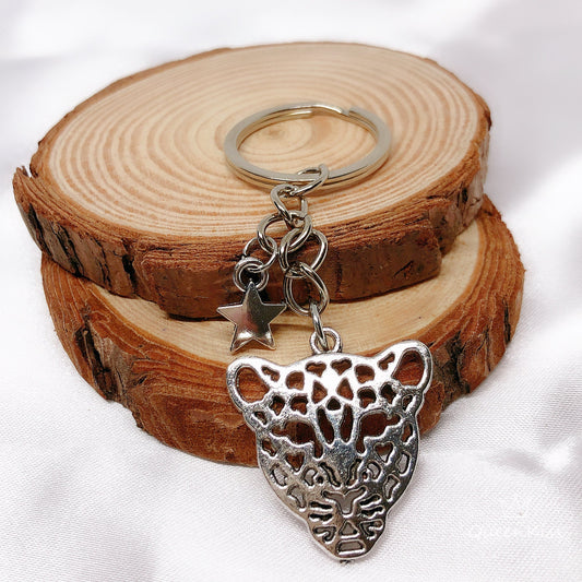 Cool 3D Panther Jaguar and Star Silver Keyring Key Ring Keychain - Silver Panther!!