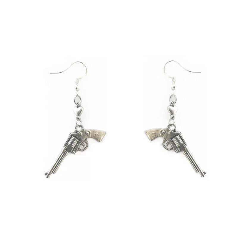 Cool Sweet Love and Gun Silver Earrings -- Incredibly Bittersweet!!