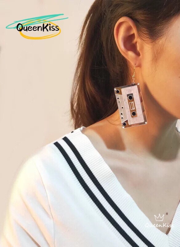 Cute Light Trendy Sexy Eyes Catching Cassette Tape Gold and Silver Earrings - Adorable Girl !!