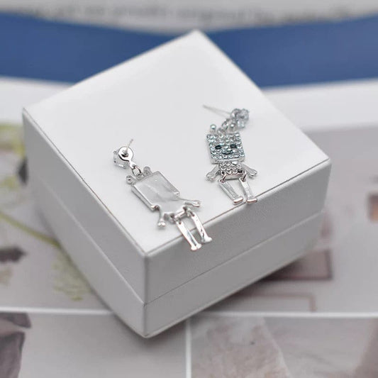 Sterling Silver Cute Robot Glittering Gemstones Earrings -- Forever Friendships!!