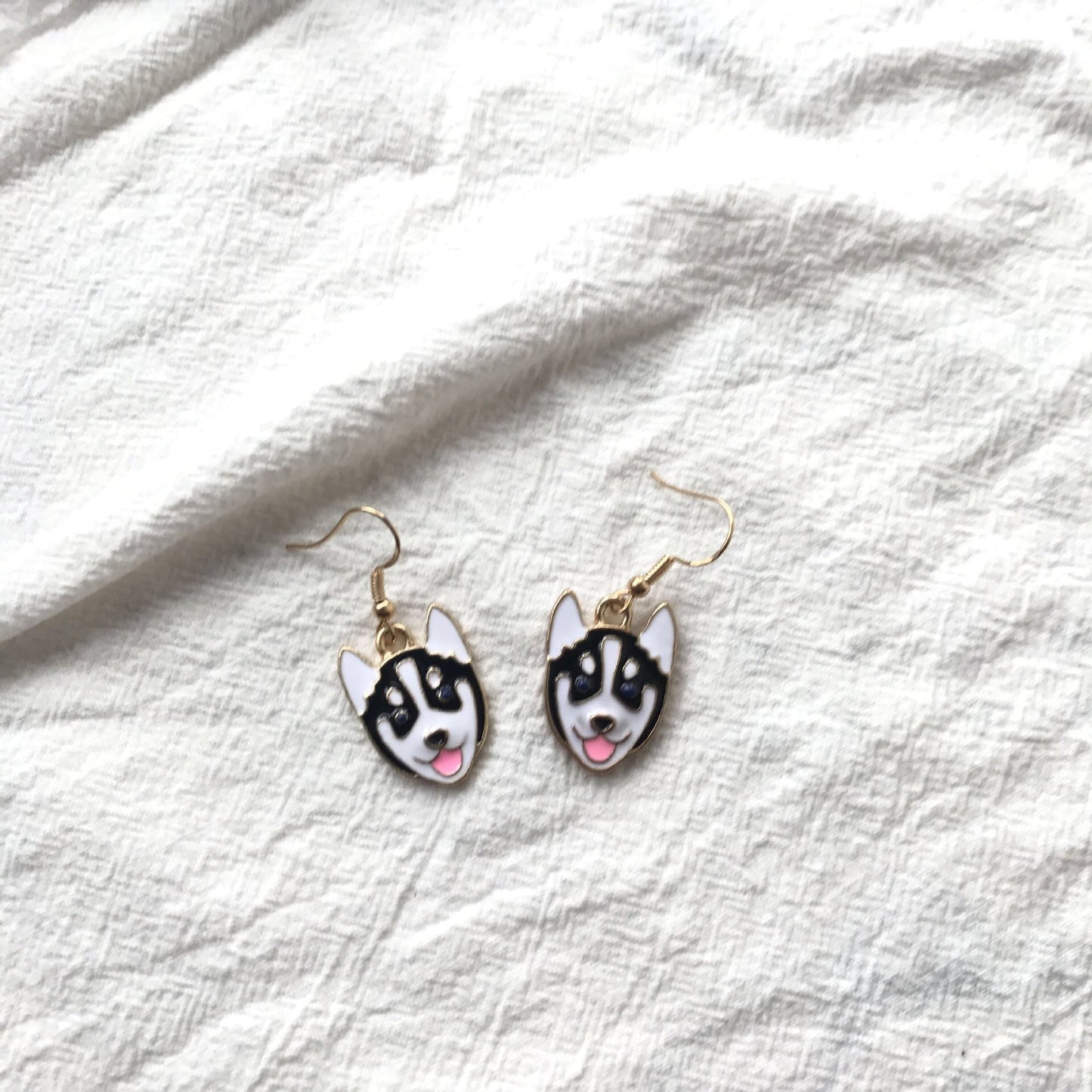 Cute Adorable Black and White Huskie Husky Dog Puppy Earrings -- Best Friend Ever!