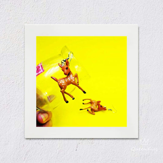 Adorable 3D Little Deer Sika Deer Yellow Super Light Earrings -- Melting my heart!!