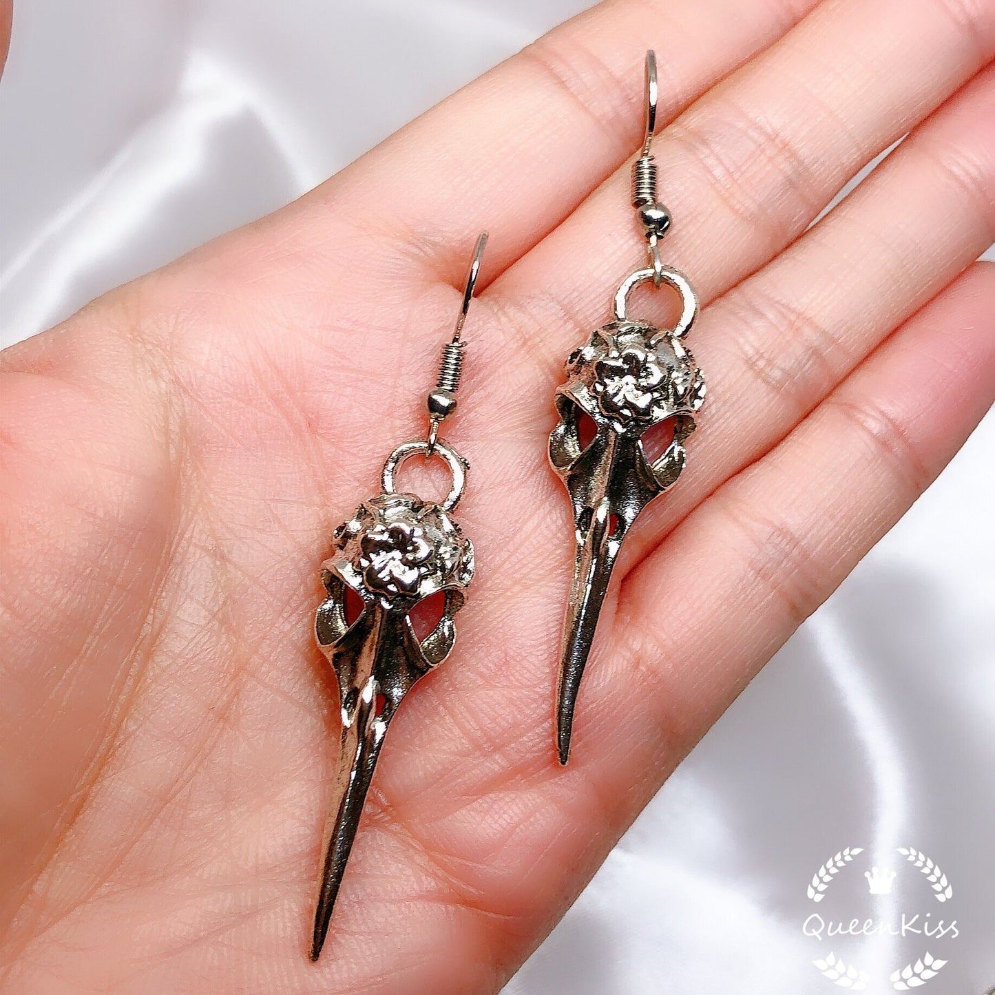 Cool Bird Skeleton Head Silver Earrings for Boyfriend Girlfriend Best friend Her Him -- Born in Stone Age!!
