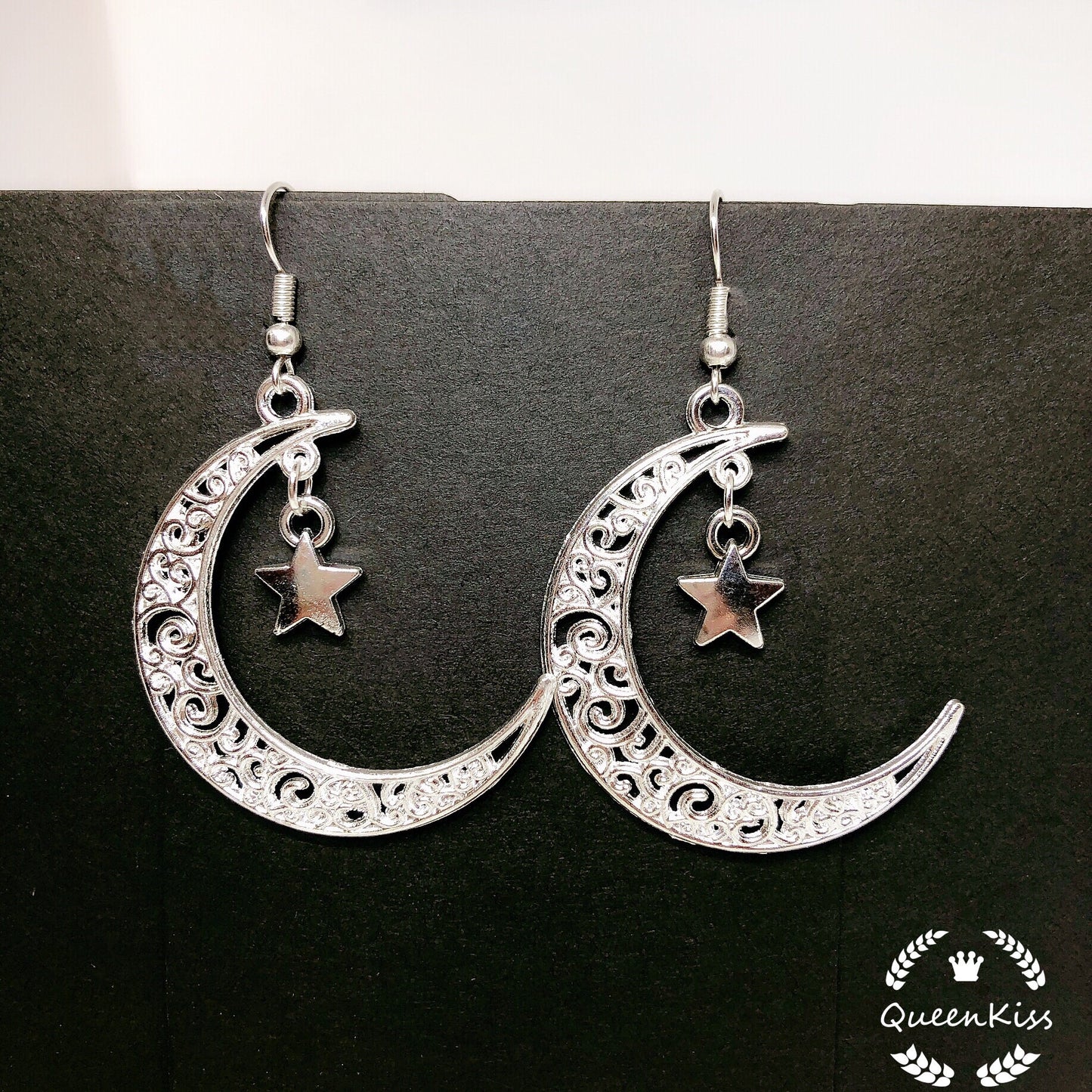 Sale!!! Crescent Big Moon Silver Earrings Boho Half Moon Earrings Cosmic Chic Gift for Girlfriend Mother Daughter Best friend Her--Moon Star