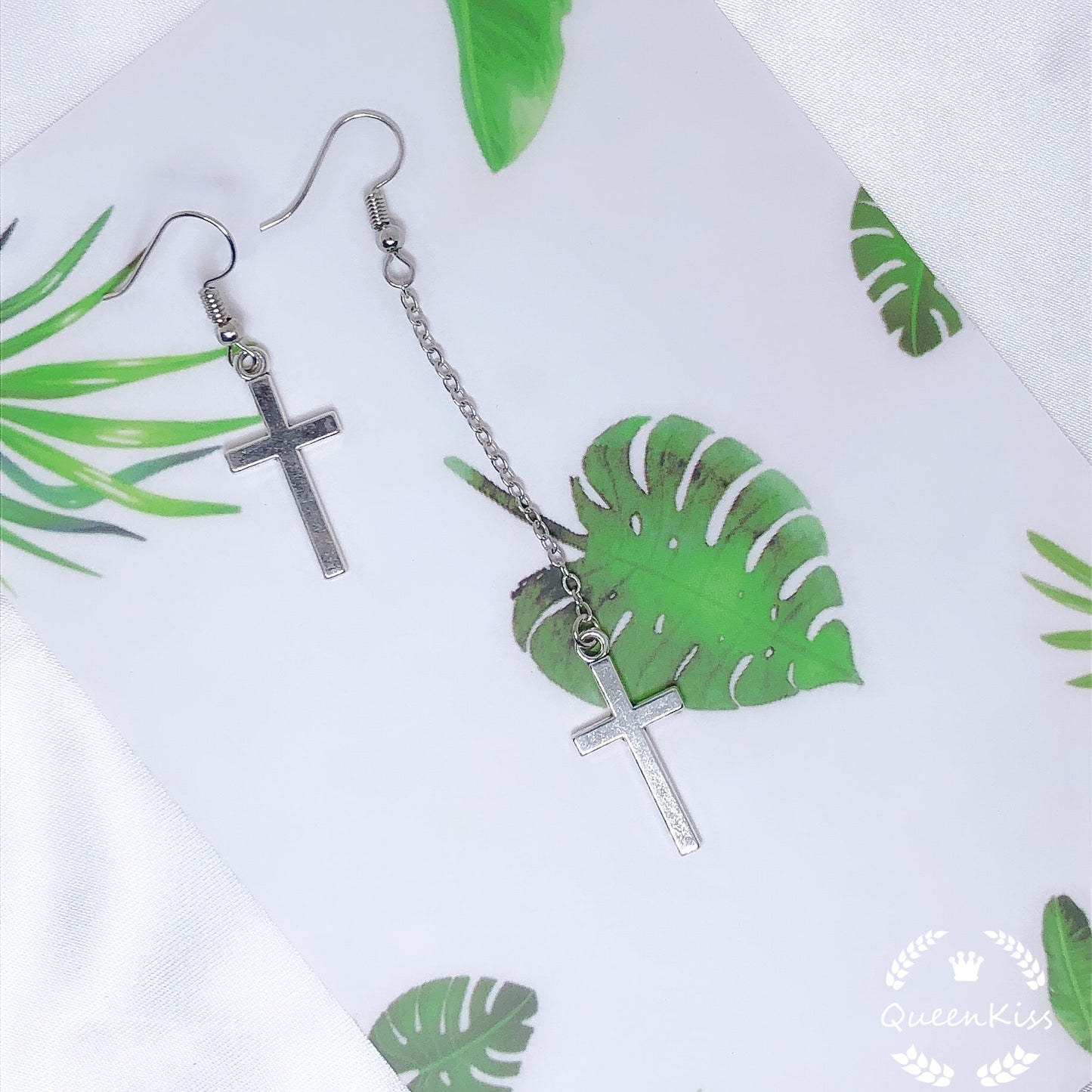 Cool Cross Asymmetric Silver Earrings -- Only Love!!