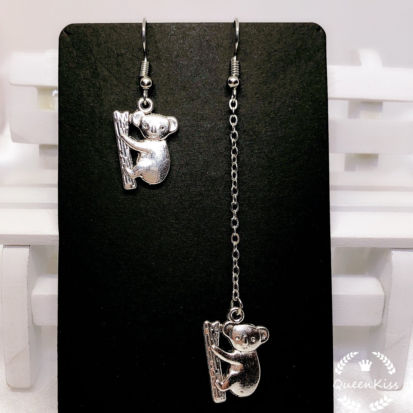 Cute Australian Koala Couple Buddy Climbing Tree Asymmetric Silver Earrings -- Aussie Buddy!!
