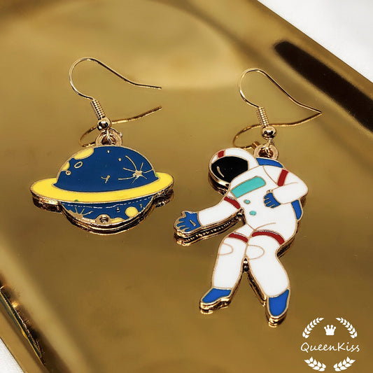 Cute Adorable Spaceman and Universe Rosegold Earring -- Universe Company!!