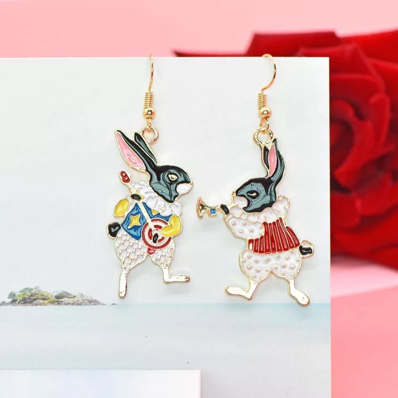 Funny Rabit Enamel Cute Adorable Happy Band Earrings -- Awesome Partner!