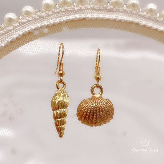 Cute 3D Ocean Shells Gold Earrings -- Golden Ocean!!