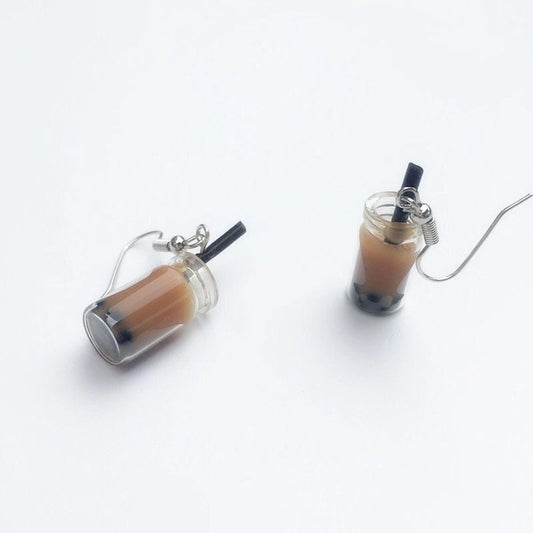 Super Sweet Cute Pearl Milk Tea Dark Brown and Light Brown Acrylic earrings -- Tea Time!!