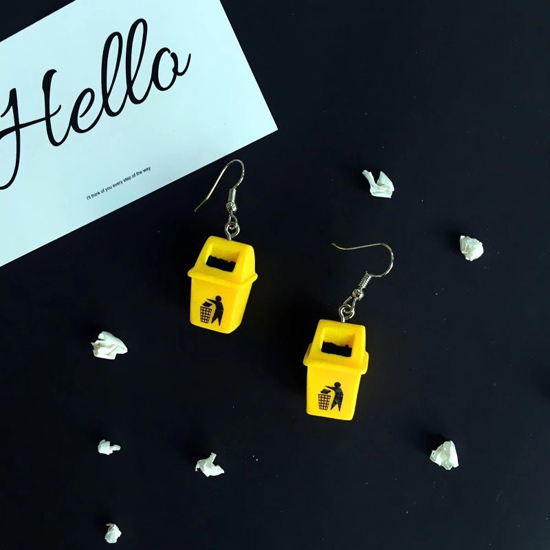 Quirky Sweet Cute Yellow Bin Acrylic earrings -- One and only!!
