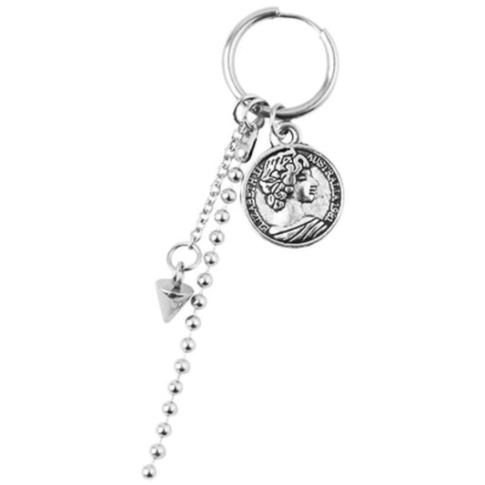 Coin and Tessel Circle Silver Earrings-- Punk me!!