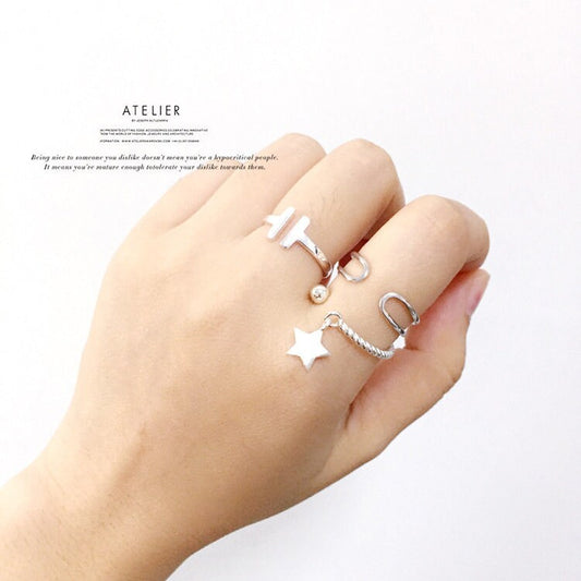 Star Minimalist Vintage Adjustable Silver Ring -- Star Gal