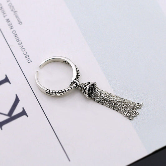 X Ring Tassel Minimalist Vintage Adjustable Silver Ring