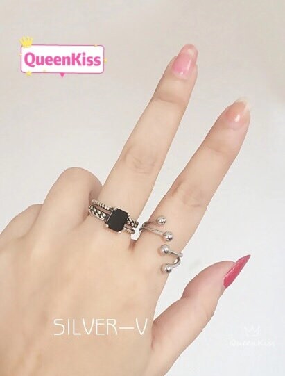 s925 Cool Vintage White Two Layers Black Cubic Zircon Adjustable Silver Ring