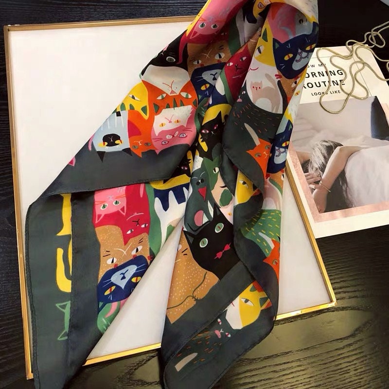 Cats Kitties Silk Feel Scarf Women Square Scarves Gift for her Christmas Gift -- Meowy Christmas