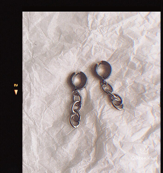 Stainless Steel Hook and Chain Silver Earrings --  Be Cool!!