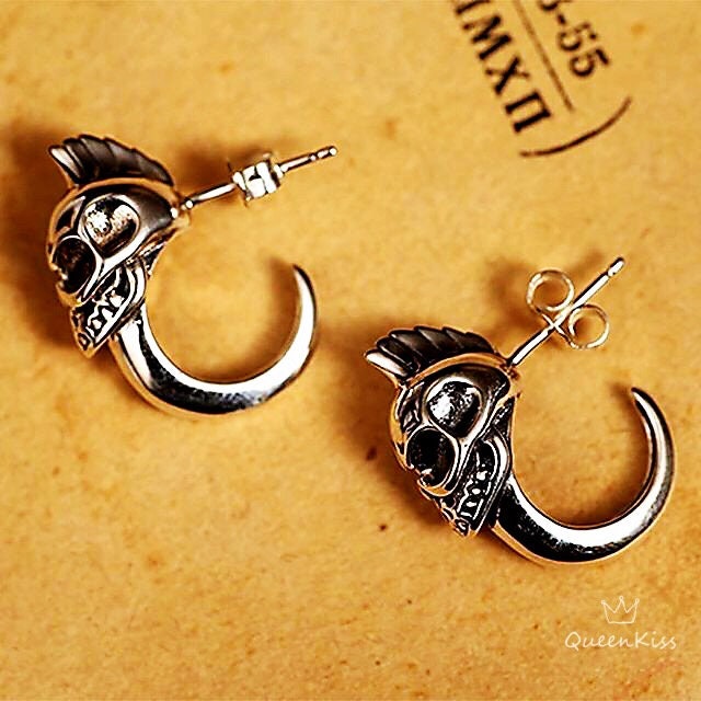 Cool Skeleton Solider Silver Stud Earrings for Boyfriend Girlfriend Best friend Her Him -- Immoral Age!!