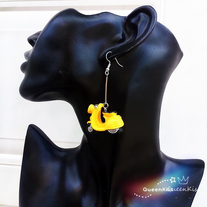 Super Sweet Cute Adorable Light Green Red Yellow Motorbike Motorcycle Earrings -- Motor Squad!!