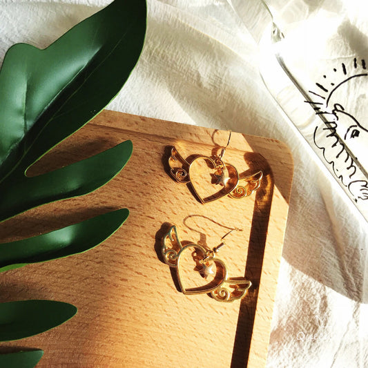Sweet Heart Gold Fishhook and Flying Star Earrings -- Sweet Baby!!