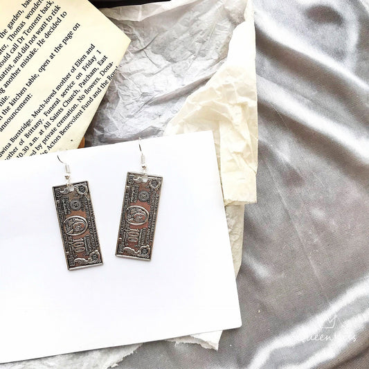 Sale!!! Awesome Money Silver Earrings -- Crazy World!!