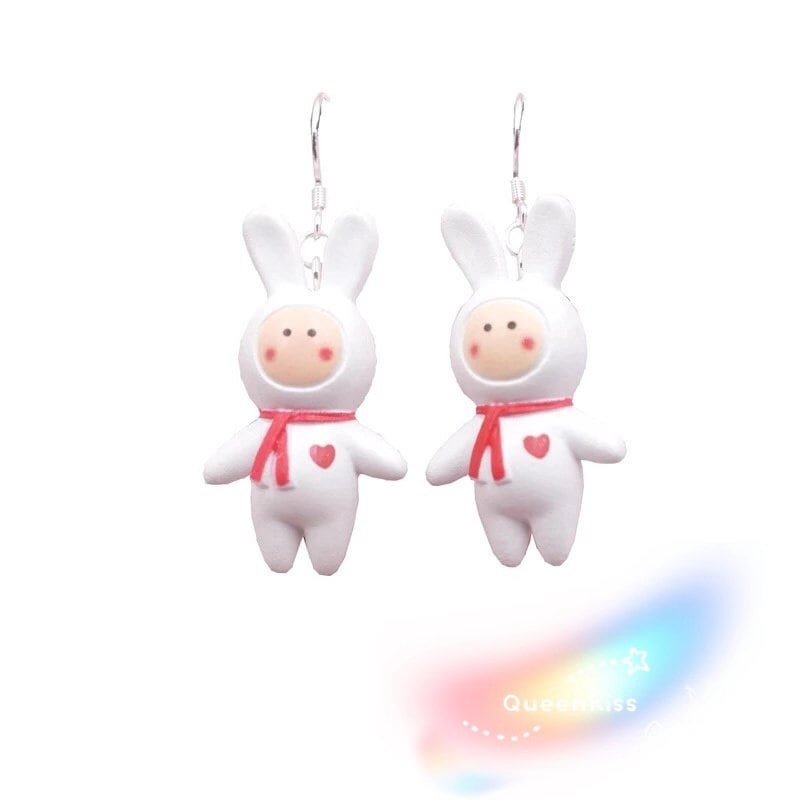 Cute 3D Little White Rabbit Bunny Rabit Best Friends Super Light Earrings Gift for Her -- BFF!!
