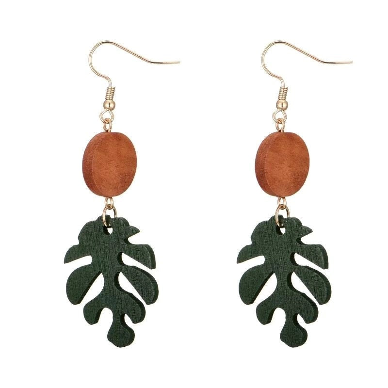 Sweet Wooden Leaves and Circle Trendy Earrings -- Let's go for holidays!!