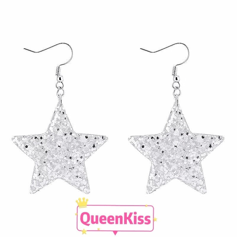 Cute Light Trendy Gorgeous Sparkling Silver Star Earrings - Super Star!!