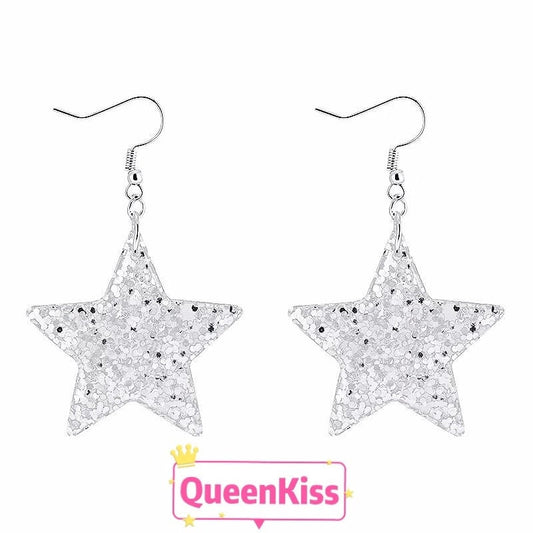 Cute Light Trendy Gorgeous Sparkling Silver Star Earrings - Super Star!!